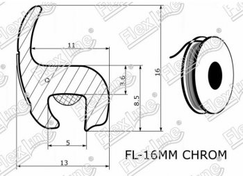 299 р. Универсальный уплотнитель FlexLine (16 mm U-LIP с хром полосой, 1 погонный метр) Chery Tiggo T11 дорестайлинг (2005-2013)  с доставкой в г. Калуга. Увеличить фотографию 2