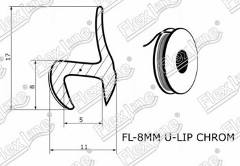 104 р. Универсальный уплотнитель FlexLine (жесткий 8 mm U-LIP, хромированная полоса, 1 погонный метр) KIA Soul 2 PS дорестайлинг (2014-2016)  с доставкой в г. Калуга. Увеличить фотографию 2