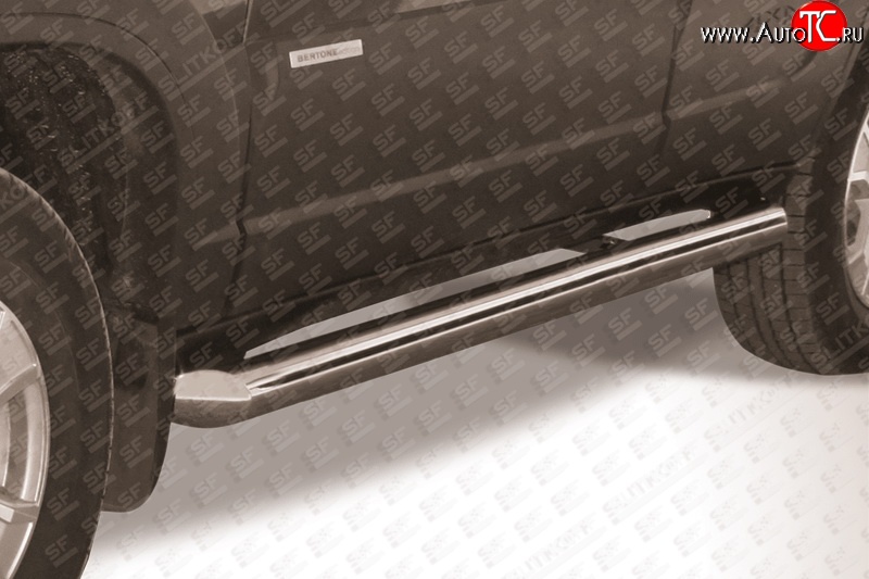 11 949 р. Защита порогов из круглой трубы диаметром 76 мм (рестайлинг) Slitkoff  Chevrolet Niva  2123 (2009-2020), Лада 2123 (Нива Шевроле) (2009-2021) (Цвет: нержавеющая полированная сталь)  с доставкой в г. Калуга