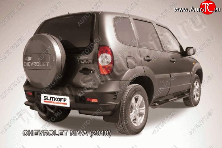 3 389 р. Защита заднего бампера из боковых уголков Slitkoff (d57, черная)  Chevrolet Niva  2123 (2009-2020), Лада 2123 (Нива Шевроле) (2009-2021) (Цвет: серебристый)  с доставкой в г. Калуга