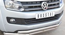 17 999 р. Защита переднего бампера (2 трубыØ63 мм, нержавейка) Russtal  Volkswagen Amarok (2009-2016)  с доставкой в г. Калуга. Увеличить фотографию 2
