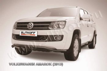 8 799 р. Защита переднего бампер Slitkoff  Volkswagen Amarok (2009-2016) (Цвет: серебристый)  с доставкой в г. Калуга. Увеличить фотографию 1