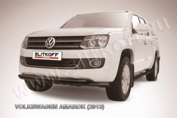 11 599 р. Защита переднего бампер Slitkoff  Volkswagen Amarok (2009-2016) (Цвет: серебристый)  с доставкой в г. Калуга. Увеличить фотографию 1