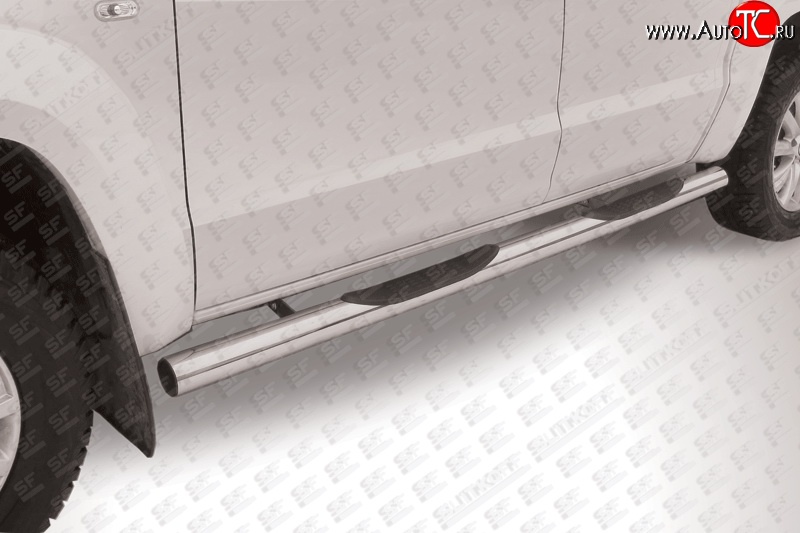17 949 р. Защита порогов из трубы d76 мм с пластиковыми вставками для ног Slitkoff  Volkswagen Amarok (2009-2016) (Цвет: нержавеющая полированная сталь)  с доставкой в г. Калуга