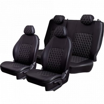 Чехлы для сидений Lord Autofashion Турин Ромб (экокожа, сплошная спинка, подлокотник, 2 П- и 1 Г-образных подголовника) Volkswagen Polo 5 седан дорестайлинг (2009-2015)