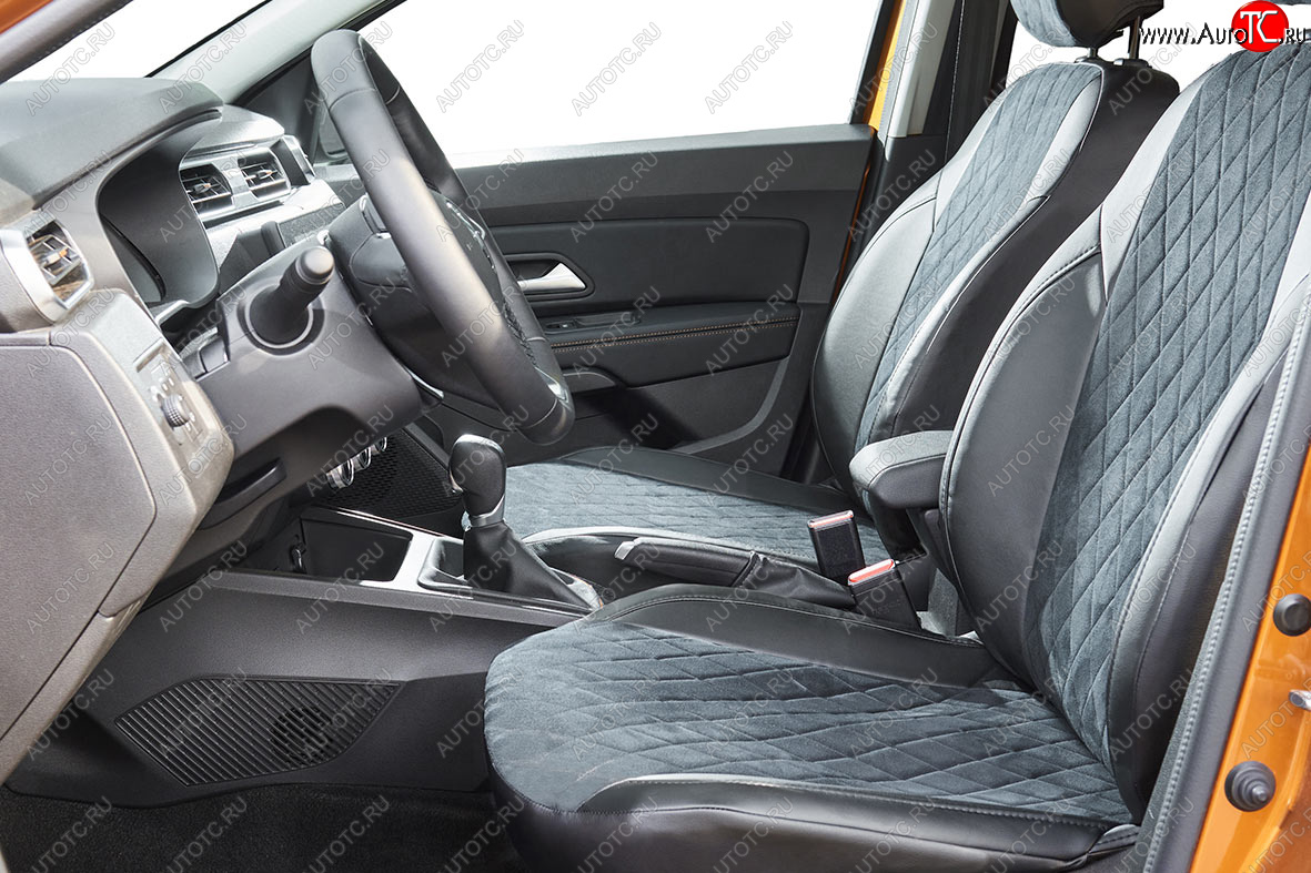 6 699 р. Чехлы для сидений Seintex Ромб Алькантара (спинка 40/60+подлоктник)  Volkswagen Polo  Mk6 (2020-2022) (Цвет: черный)  с доставкой в г. Калуга