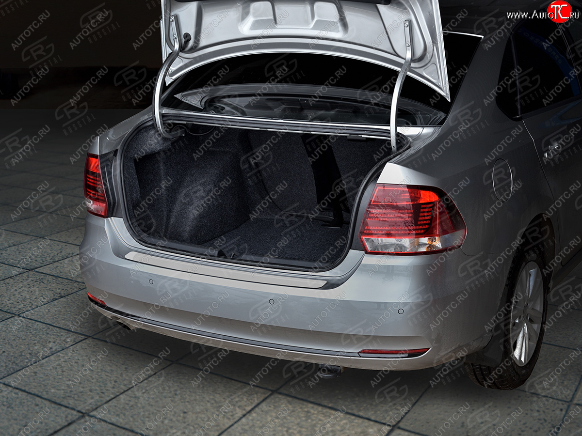 1 359 р. Защитная накладка заднего бампера Russtal Volkswagen Polo 5 седан рестайлинг (2015-2020) (Нержавейка полированная)  с доставкой в г. Калуга