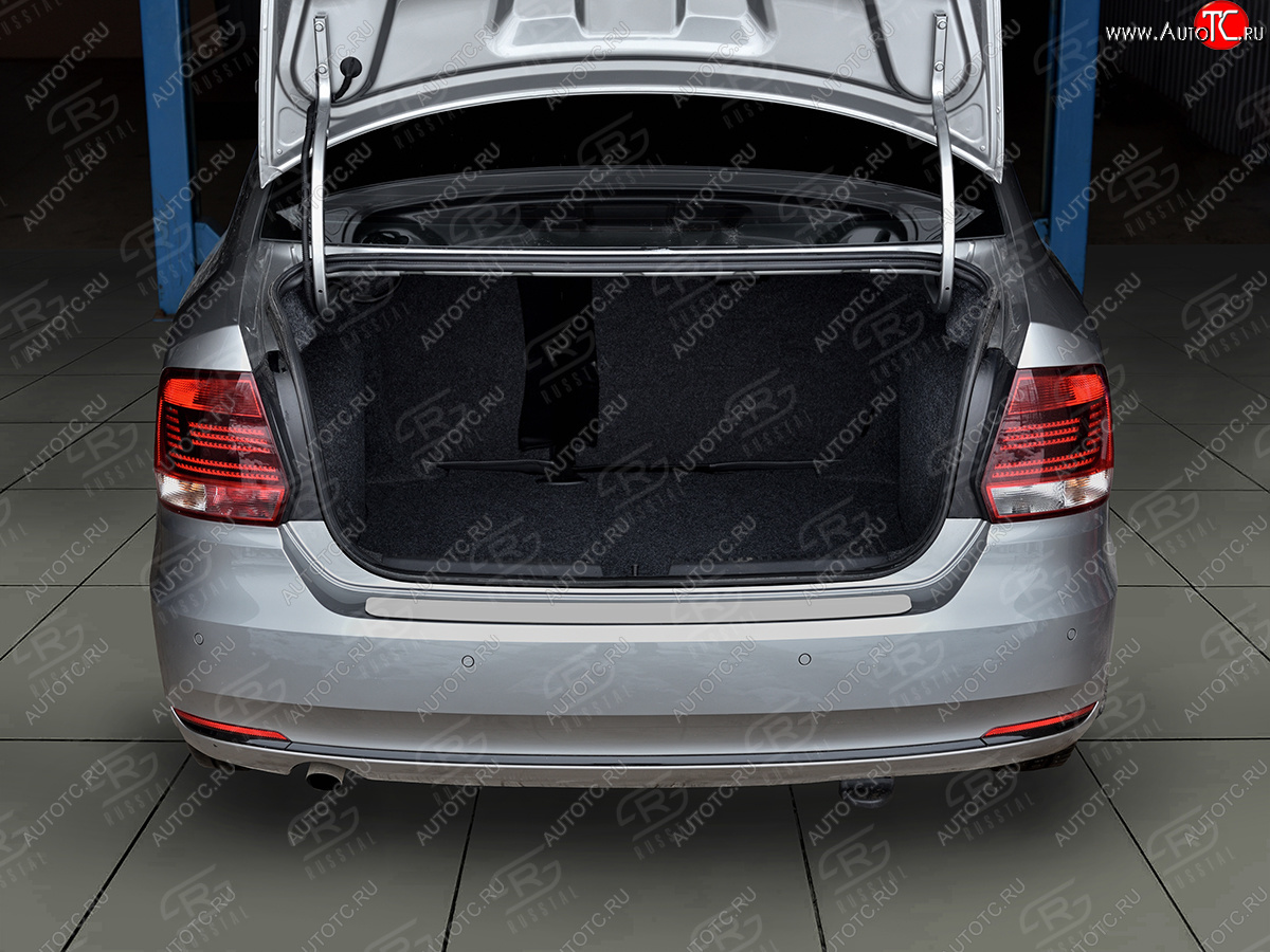 1 359 р. Защитная накладка заднего бампера Russtal  Volkswagen Polo  5 (2015-2020) (Нержавейка шлифованная)  с доставкой в г. Калуга