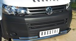 17 749 р. Защита переднего бампера (2 трубы Ø63 и 42 мм (с углами), нержавейка) Russtal Volkswagen Transporter T5 рестайлинг (2009-2015)  с доставкой в г. Калуга. Увеличить фотографию 2