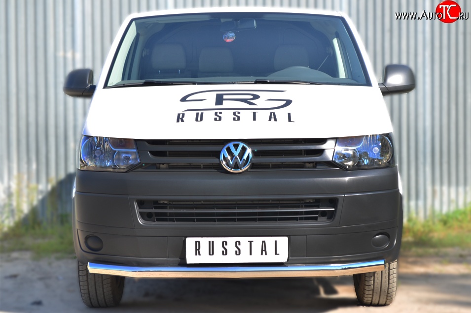 11 999 р. Одинарная защита переднего бампера диаметром 63 мм Russtal  Volkswagen Transporter  T5 (2009-2015)  с доставкой в г. Калуга