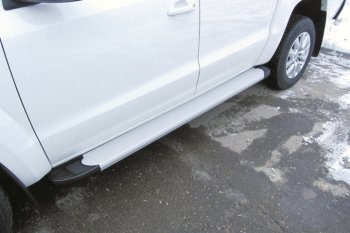 17 599 р. Алюминиевые пороги для ног Slitkoff (Optima)  Volkswagen Teramont  CA1 (2016-2020) (Чёрные)  с доставкой в г. Калуга. Увеличить фотографию 1