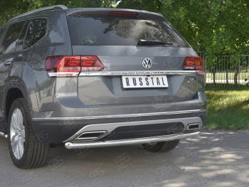 11 999 р. Защита заднего бампера (Ø63 мм, нержавейка) Russtal Volkswagen Teramont CA1 дорестайлинг (2016-2020)  с доставкой в г. Калуга. Увеличить фотографию 4