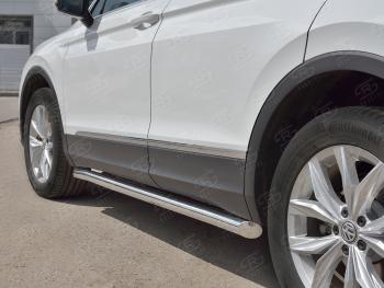 16 299 р. Защита порогов (Ø63 мм, NOT R-LINE) Russtal  Volkswagen Tiguan  Mk2 (2020-2022) (торцы круглые 45°, полированная нержавейка)  с доставкой в г. Калуга. Увеличить фотографию 1