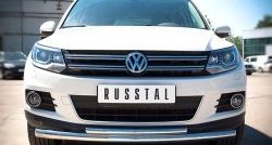 15 999 р. Защита переднего бампера (2 трубыØ63 и 42 мм, нержавейка) Russtal  Volkswagen Tiguan  NF (2011-2017)  с доставкой в г. Калуга. Увеличить фотографию 1