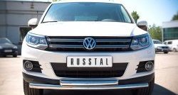 Защита переднего бампера (2 трубыØ63 мм, нержавейка) Russtal Volkswagen Tiguan NF рестайлинг (2011-2017)