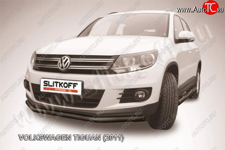 6 799 р. Защита переднего бампер Slitkoff Volkswagen Tiguan NF рестайлинг (2011-2017) (Цвет: серебристый)  с доставкой в г. Калуга