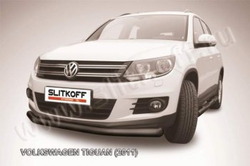 7 199 р. Защита переднего бампер Slitkoff  Volkswagen Tiguan  NF (2011-2017) (Цвет: серебристый)  с доставкой в г. Калуга. Увеличить фотографию 1