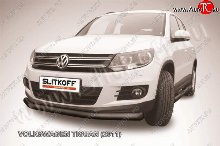 7 199 р. Защита переднего бампер Slitkoff  Volkswagen Tiguan  NF (2011-2017) (Цвет: серебристый)  с доставкой в г. Калуга