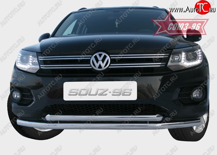 18 584 р. Защита переднего бампера двойная Souz-96 (d60/60) Volkswagen Tiguan NF рестайлинг (2011-2017)  с доставкой в г. Калуга