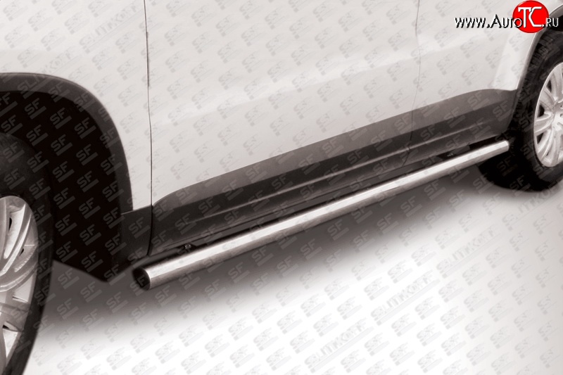 10 999 р. Защита порогов из круглой трубы диаметром 57 мм Slitkoff  Volkswagen Tiguan  NF (2011-2017) (Цвет: нержавеющая полированная сталь)  с доставкой в г. Калуга