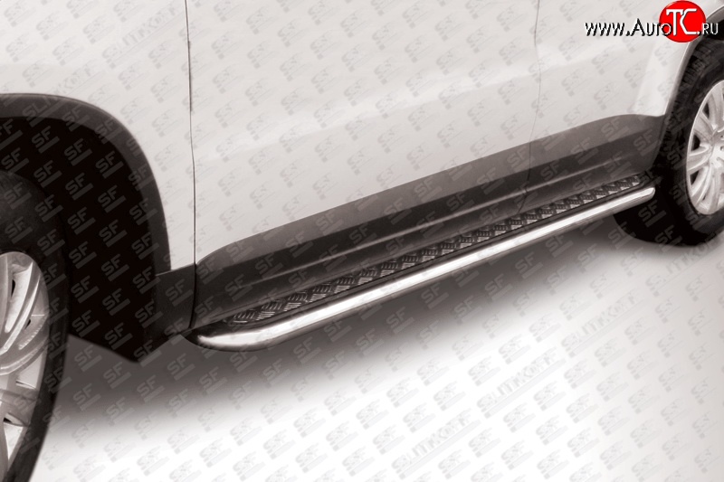 14 399 р. Широкая защита порогов Slitkoff  Volkswagen Tiguan  NF (2011-2017) (Цвет: нержавеющая полированная сталь)  с доставкой в г. Калуга