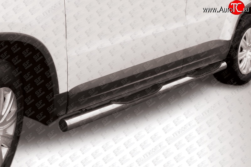 14 649 р. Защита порогов из трубы d76 мм с пластиковыми вставками для ног Slitkoff  Volkswagen Tiguan  NF (2011-2017) (Цвет: нержавеющая полированная сталь)  с доставкой в г. Калуга