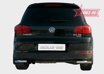 Защита заднего бампера из боковых уголков Souz-96 (d60) Volkswagen Tiguan NF рестайлинг (2011-2017)