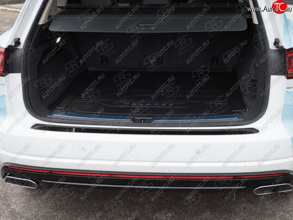 2 199 р. Защитная накладка заднего бампера Russtal  Volkswagen Touareg  CR (2018-2024) (нержавейка полированная)  с доставкой в г. Калуга