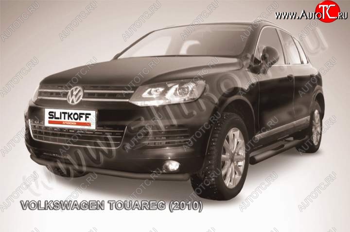 8 399 р. защита переднего бампера Slitkoff  Volkswagen Touareg  NF (2010-2014) (Цвет: серебристый)  с доставкой в г. Калуга