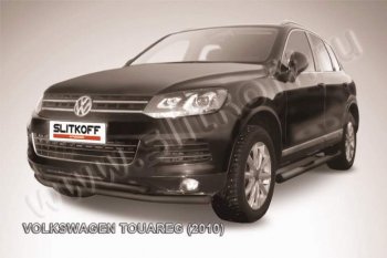 10 349 р. Защита переднего бампер Slitkoff  Volkswagen Touareg  NF (2010-2014) (Цвет: серебристый)  с доставкой в г. Калуга. Увеличить фотографию 1
