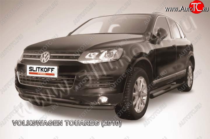 10 349 р. Защита переднего бампер Slitkoff  Volkswagen Touareg  NF (2010-2014) (Цвет: серебристый)  с доставкой в г. Калуга
