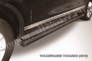 Защита порогов (Ø76 мм, окрашенная) Slitkoff Volkswagen Touareg NF дорестайлинг (2010-2014)  (Цвет: серебристый)