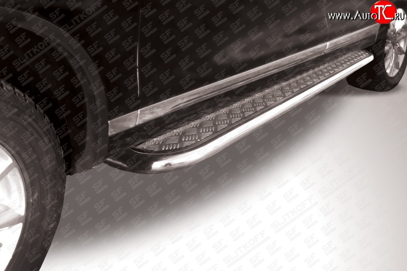19 999 р. Широкая защита порогов с трубой диаметром 57 мм Slitkoff  Volkswagen Touareg  NF (2010-2014) (Цвет: нержавеющая полированная сталь)  с доставкой в г. Калуга