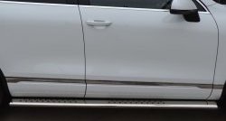 29 699 р. Защита порогов с круглыми вставками для ног из овальной трубы диаметром 120x60 мм Russtal  Volkswagen Touareg  NF (2010-2014)  с доставкой в г. Калуга. Увеличить фотографию 2