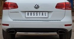 16 849 р. Защита заднего бампера (Ø75x42 мм, нержавейка) Russtal  Volkswagen Touareg  NF (2010-2014)  с доставкой в г. Калуга. Увеличить фотографию 1